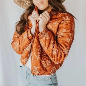 🧡POLAGRAM NWOT RUST FLORAL QUILTED PUFFER JACKET🧡